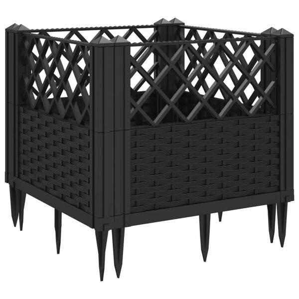 vidaXL Ζαρντινιέρα με Πασσάλους Μαύρη 43,5x43,5x43,5εκ. Πολυπροπυλένιο