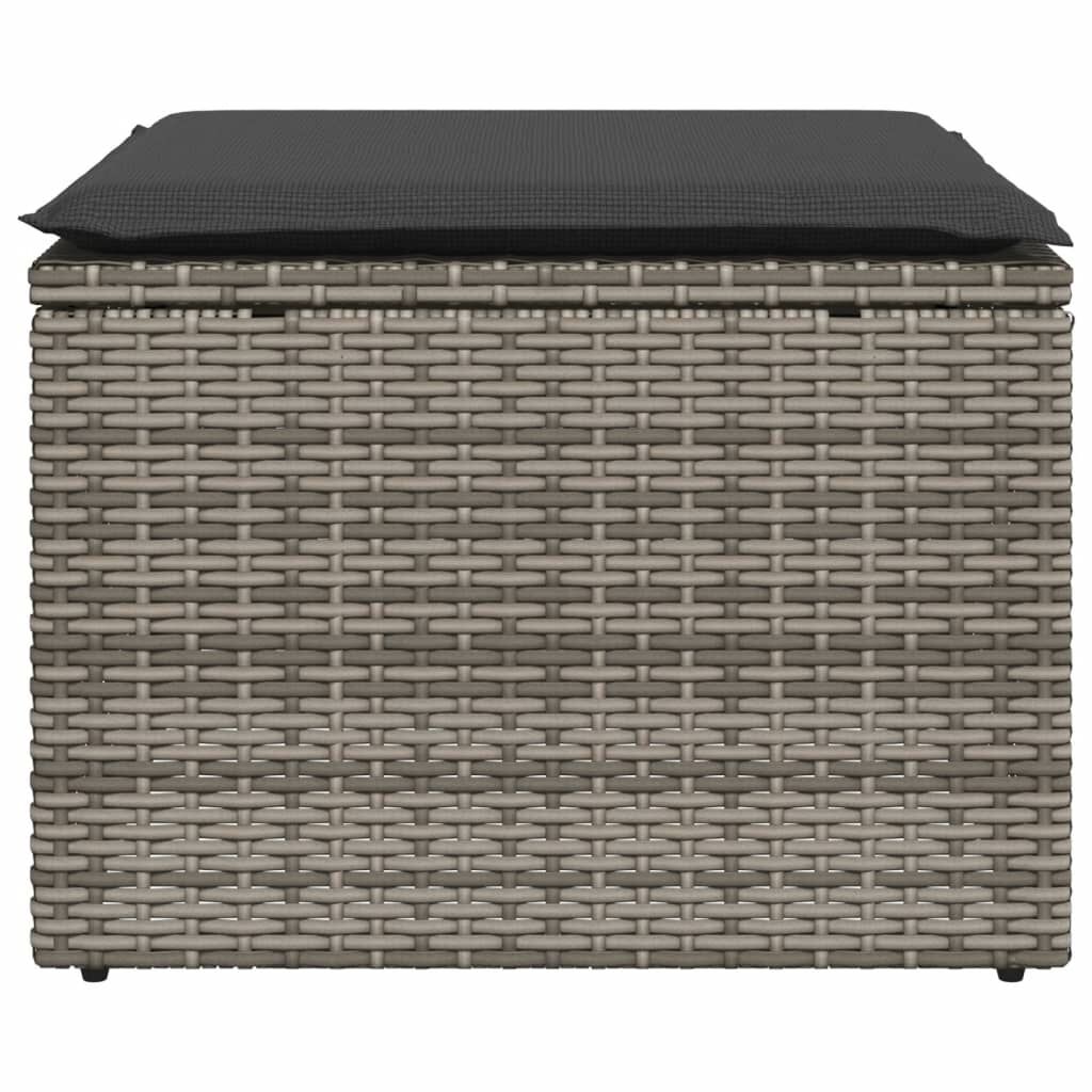 vidaXL Υποπόδιο Κήπου Γκρι 55x55x37 εκ. Συνθετικό Ρατάν με Μαξιλάρι