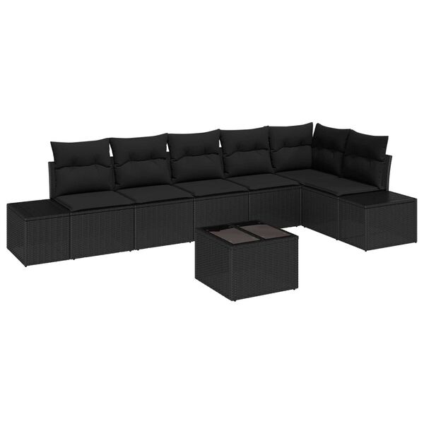 vidaXL Σετ Καναπέ Κήπου με μαξιλάρι 7 pcs Μαύρο Πολυ ράταν