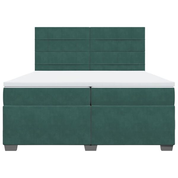 vidaXL Κρεβάτι Boxspring με Στρώμα Σκούρο Πράσινο 200x200εκ. Βελούδινο