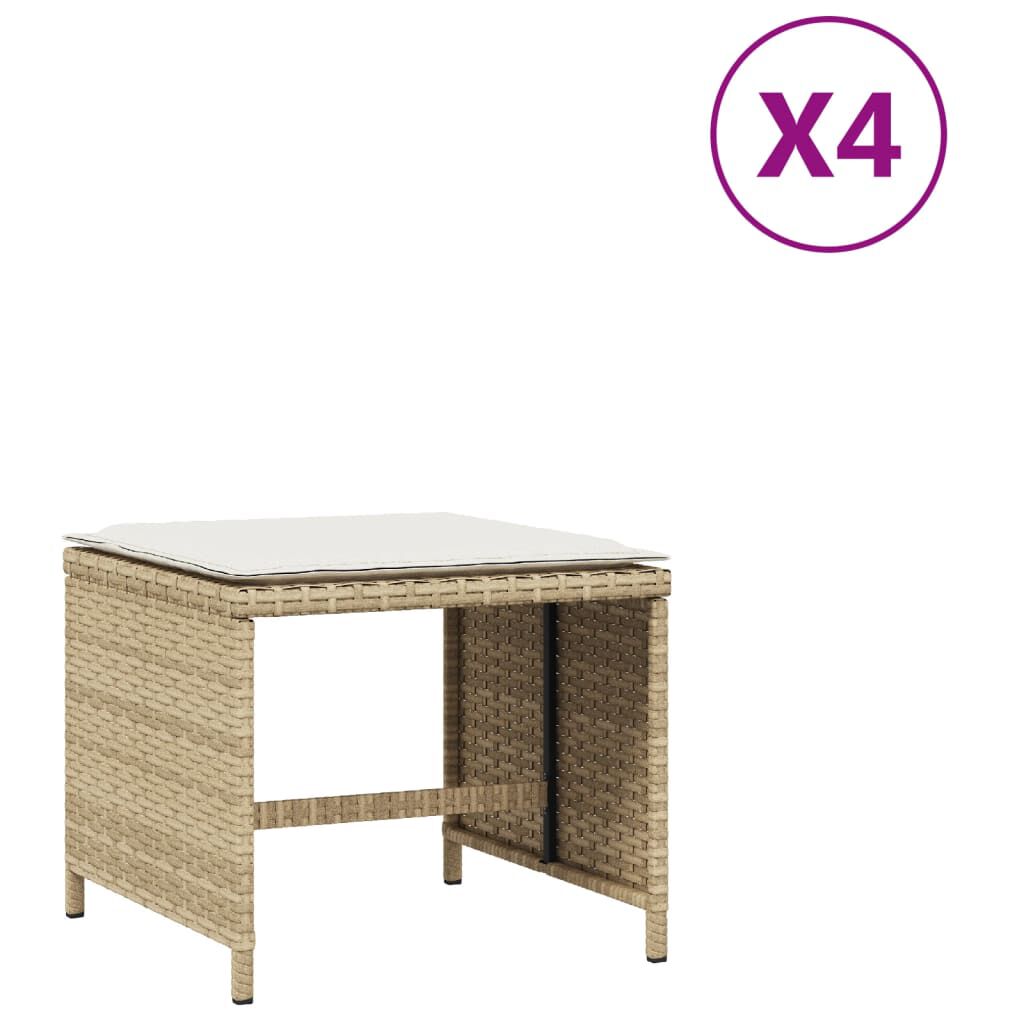 vidaXL Σκαμπό Κήπου 4 τεμ. Μπεζ 41x41x36 εκ. Συνθ. Ρατάν με Μαξιλάρια