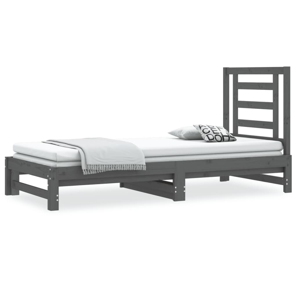 vidaXL Καναπές Κρεβάτι Συρόμενος Γκρι 2x(90x200) εκ. Μασίφ Ξύλο Πεύκου