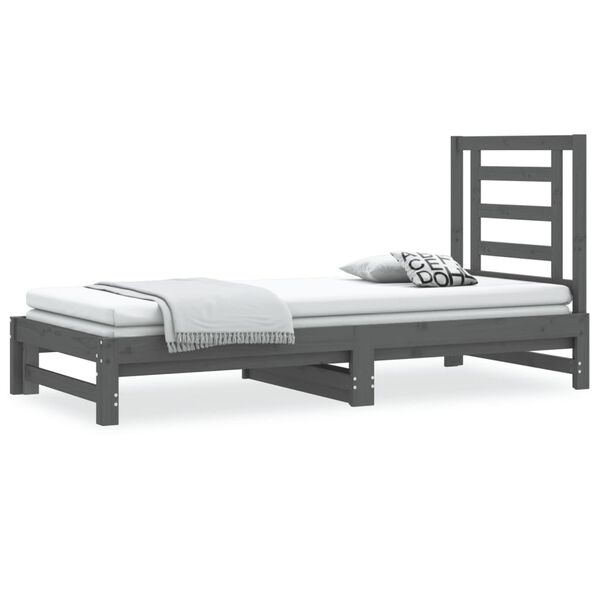 vidaXL Καναπές Κρεβάτι Συρόμενος Γκρι 2x(90x200) εκ. Μασίφ Ξύλο Πεύκου