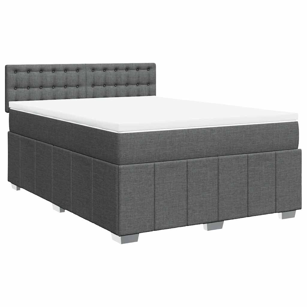 vidaXL Κρεβάτι Boxspring με Στρώμα Σκούρο Γκρι 140x190 εκ. Υφασμάτινο
