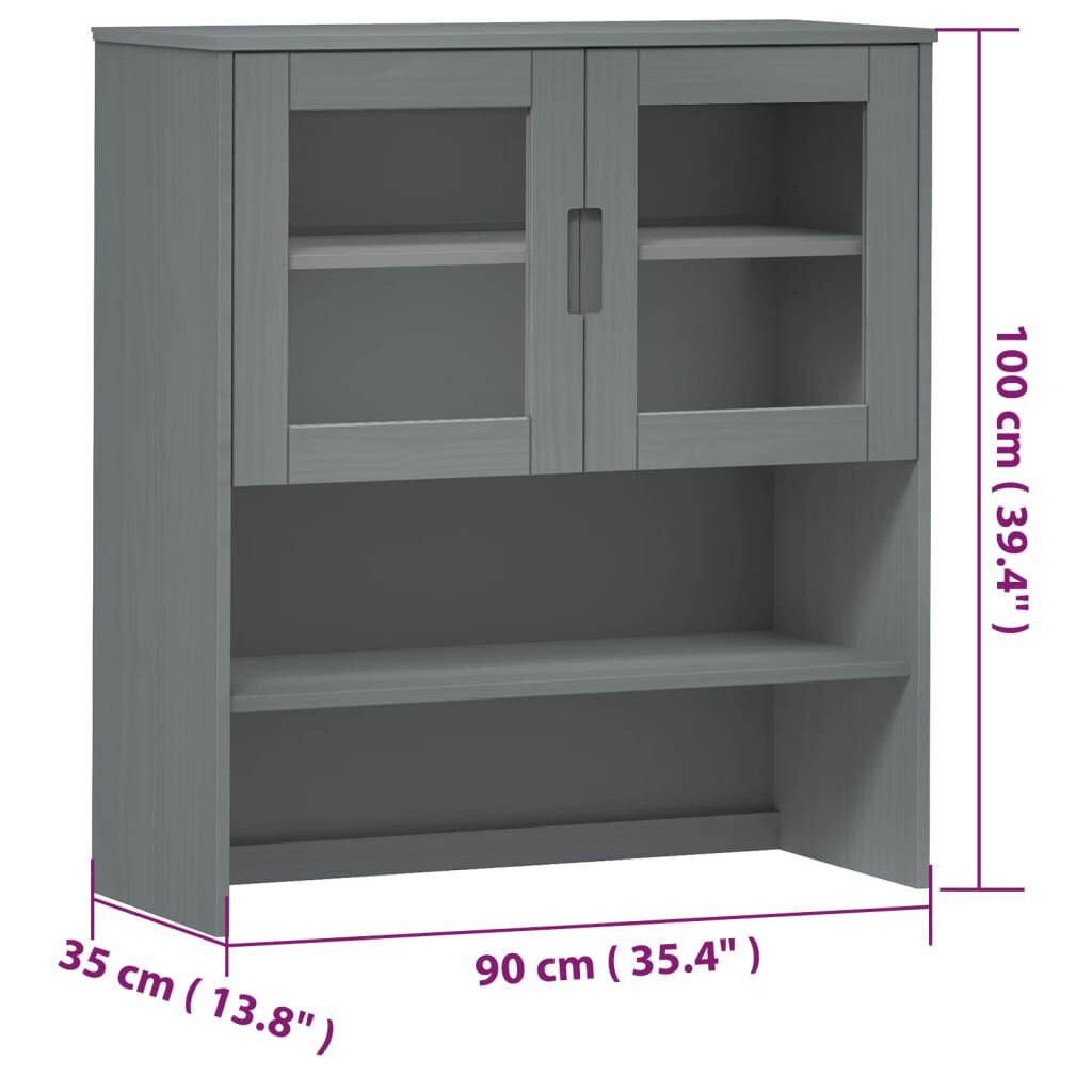 vidaXL Πάνω Μέρος Ντουλαπιού MOLDE Γκρι 90x35x100 εκ. Μασίφ Πεύκο
