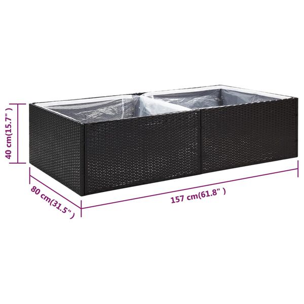 vidaXL Ζαρντινιέρα Κήπου Μαύρη 157 x 80 x 40 εκ. από Συνθετικό Ρατάν