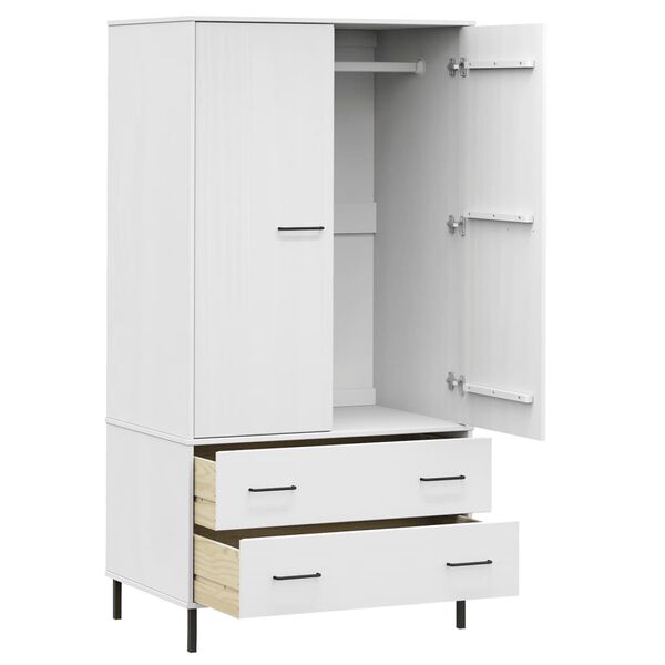 vidaXL Ντουλάπα OSLO Λευκή 90x55x172,5 εκ. Μασίφ Ξύλο με Μετ. Πόδια