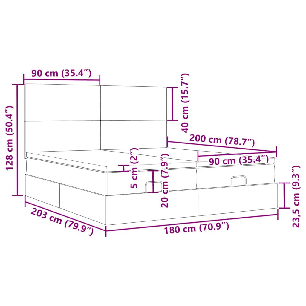 vidaXL Οθωμανικό κρεβάτι με στρώματα Κρέμα 180x200cm ύφασμα