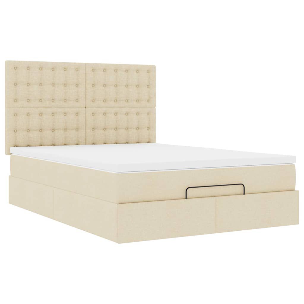 vidaXL Οθωμανικό κρεβάτι με στρώμα Cream 140x200cm ύφασμα