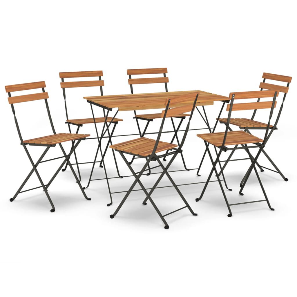 vidaXL Σετ Τραπεζαρίας Bistro Πτυσσόμενο 7 τεμ. Μασίφ Ακακία & Ατσάλι