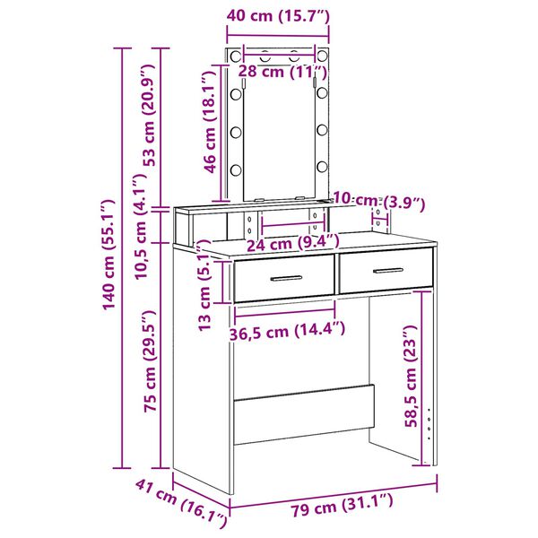 vidaXL Τραπέζι περιποίησης Καφέ 79 x 41 x 140 εκ. Επεξεργασμένο ξύλο