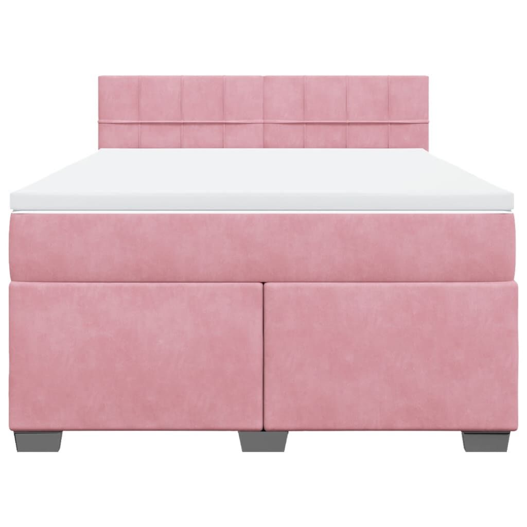 vidaXL Κρεβάτι Boxspring με Στρώμα Ροζ 140x190 εκ. Βελούδινο
