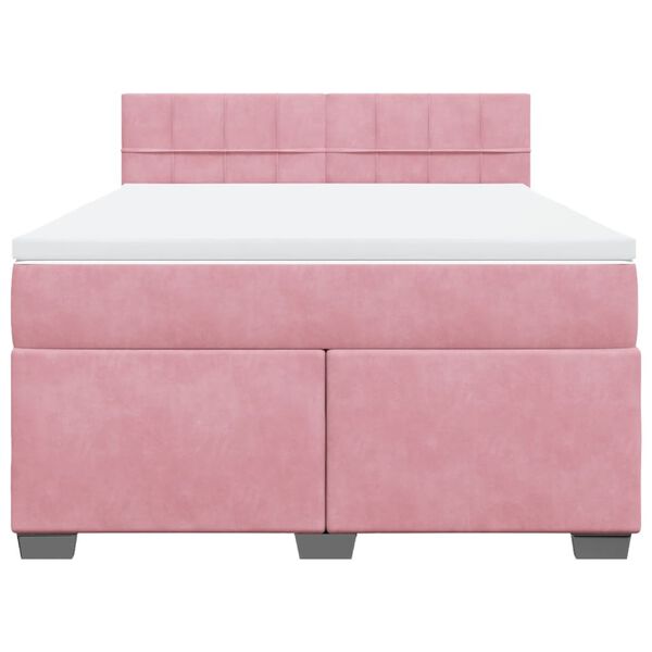 vidaXL Κρεβάτι Boxspring με Στρώμα Ροζ 140x190 εκ. Βελούδινο