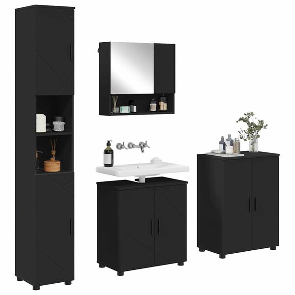 vidaXL Σετ Επίπλων Μπάνιου Επιτοίχιο 4 pcs Μαύρο 61 x 35 x 64 εκ.