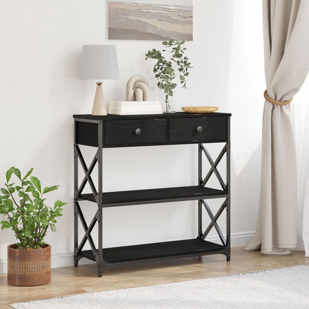 vidaXL Τραπέζι κονσόλας Μαύρη Δρυς 75x28x75 εκ. Κατασκευασμένο ξύλο και ατσάλι