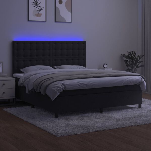 vidaXL &Kappa;&rho;&epsilon;&beta;ά&tau;&iota; Boxspring &mu;&epsilon; &Sigma;&tau;&rho;ώ&mu;&alpha; & LED &Mu;&alpha;ύ&rho;&omicron; 160x200 &epsilon;&kappa;. &Beta;&epsilon;&lambda;&omicron;ύ&delta;&iota;&nu;&omicron;