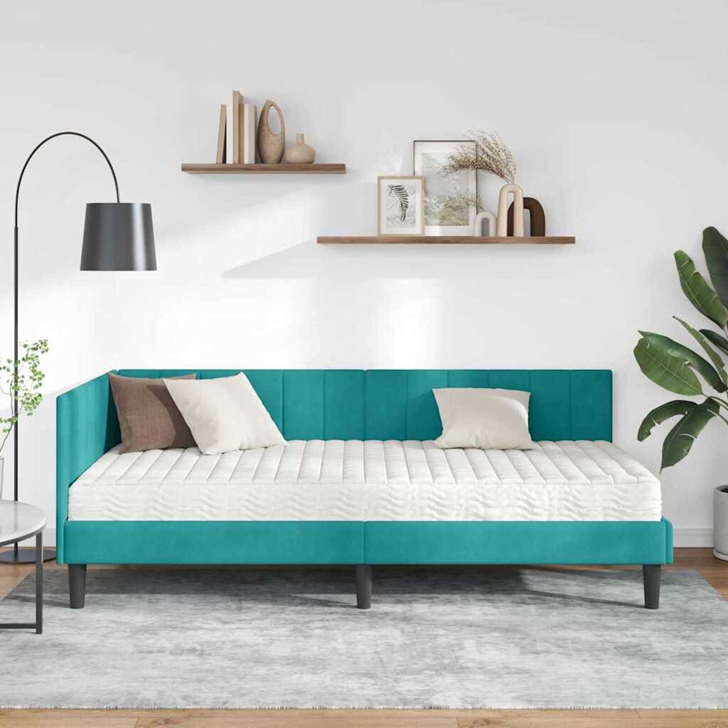 vidaXL Κρεβάτι Γωνίας με στρώμα Τιρκουάζ 90 x 190 cm Βελούδο