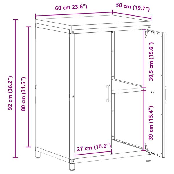 vidaXL Ντουλάπα Αποθήκευσης Κουζίνας Ανθρακί 60 x 50 x 92 εκ. Ατσάλι