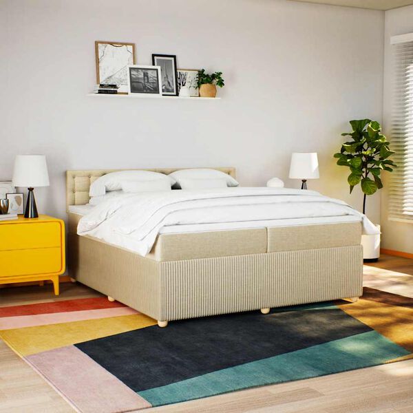 vidaXL &Kappa;&rho;&epsilon;&beta;ά&tau;&iota; Boxspring &mu;&epsilon; &Sigma;&tau;&rho;ώ&mu;&alpha; &Kappa;&rho;&epsilon;&mu; 200x200 &epsilon;&kappa;. &Upsilon;&phi;&alpha;&sigma;&mu;ά&tau;&iota;&nu;&omicron;