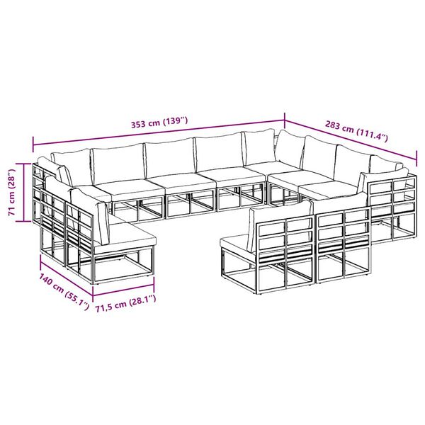 vidaXL Σετ Καναπέ Κήπου με μαξιλάρι 12 pcs Μαύρο Αλουμίνιο