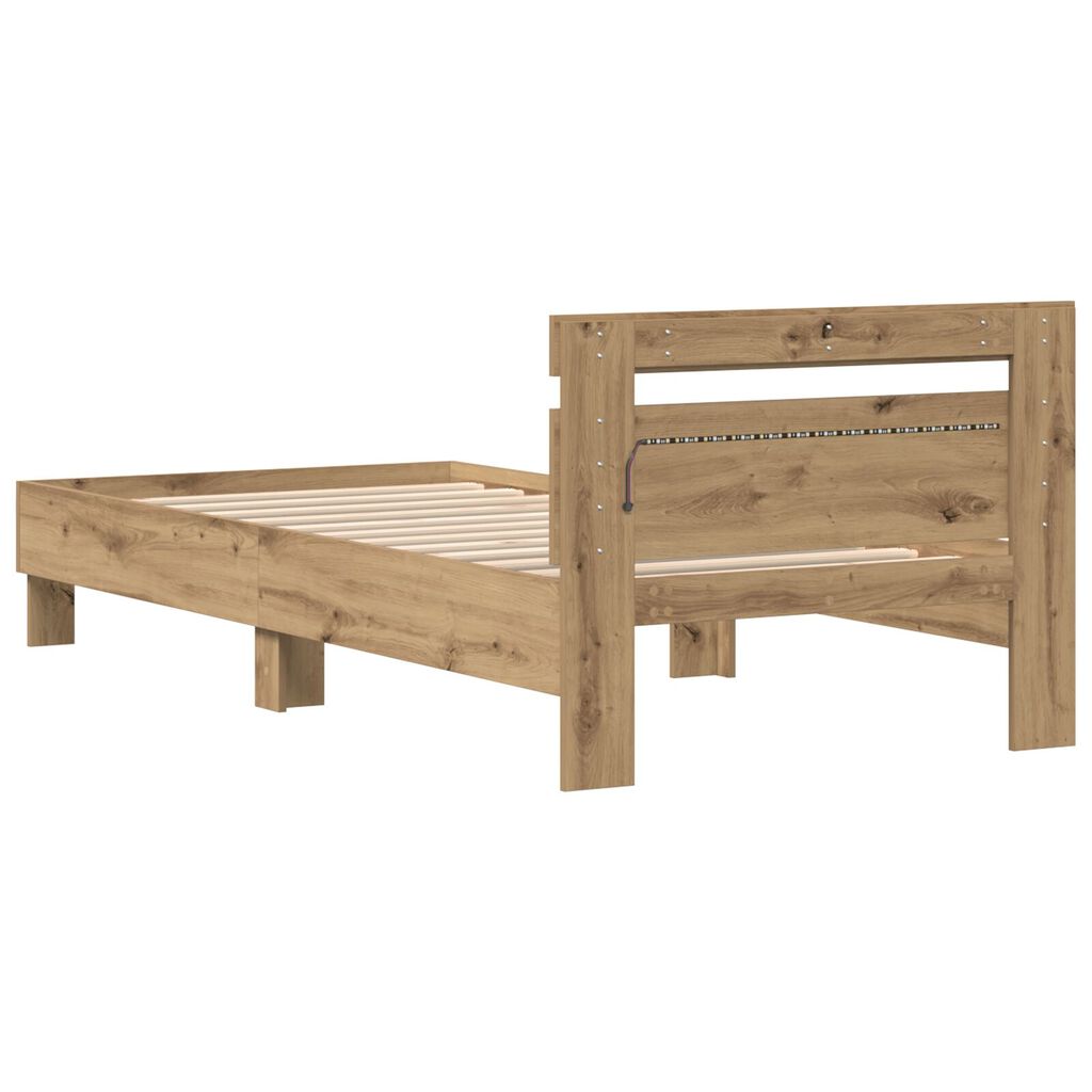 vidaXL Κρεβάτι με LED Φωτάκια Artisan Oak 90x200 cm Κατασκευασμένο Από Ξύλο