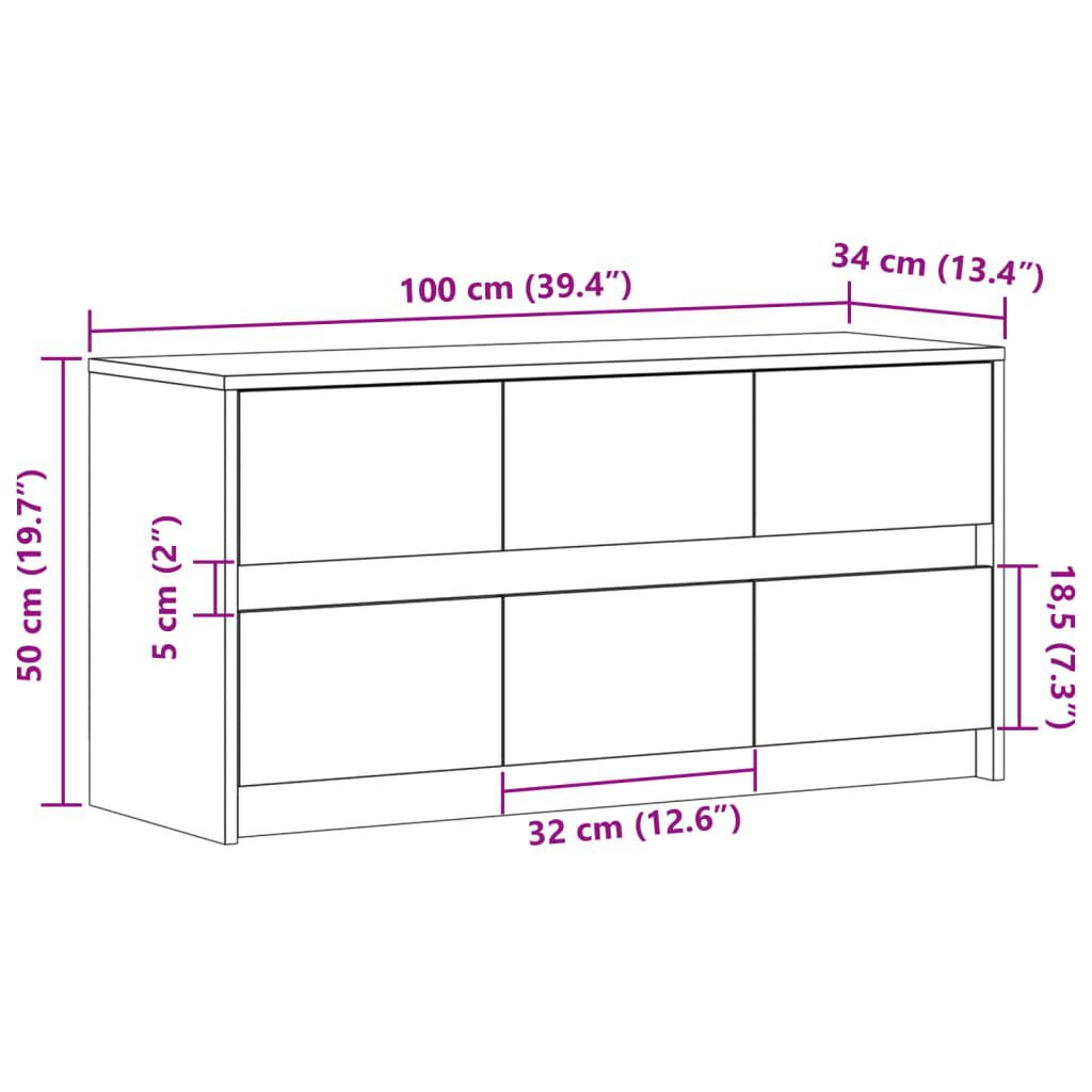 vidaXL Έπιπλο Τηλεόρασης με LED Καφέ Δρυς 100x34x50 εκ. από Επεξ. Ξύλο