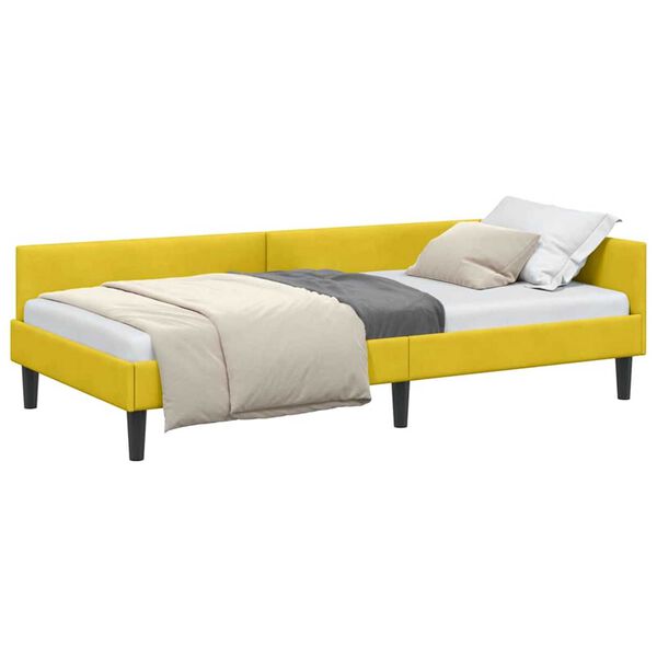 vidaXL Πλαϊνό Κρεβάτι Κίτρινο 90 x 190 cm Βελούδο και Στιβαρή ξυλεία