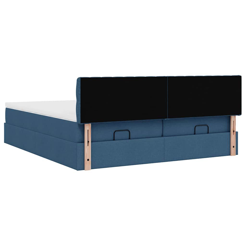 vidaXL Οθωμανικό κρεβάτι με στρώματα & LEDs Μπλε 180x200cm ύφασμα
