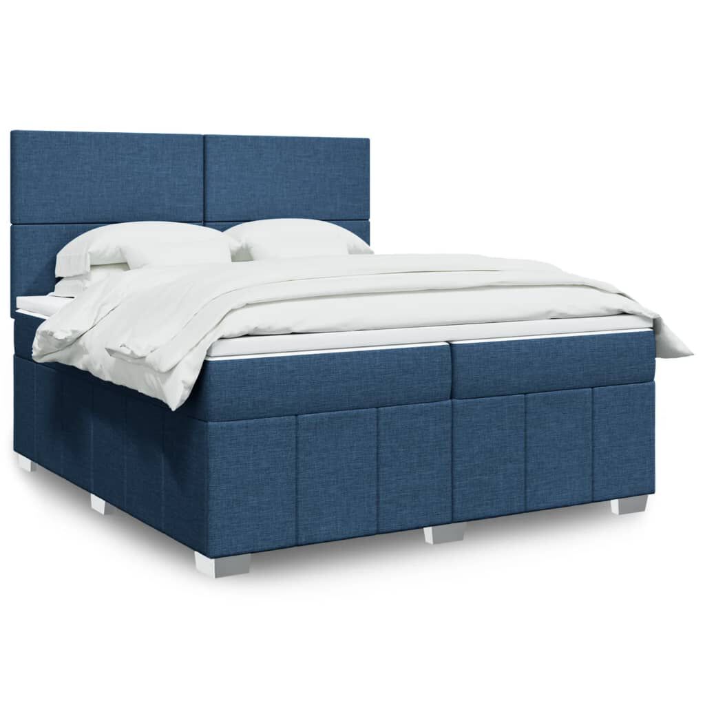 vidaXL Κρεβάτι Boxspring με Στρώμα Μπλε 200x200 εκ. Υφασμάτινο