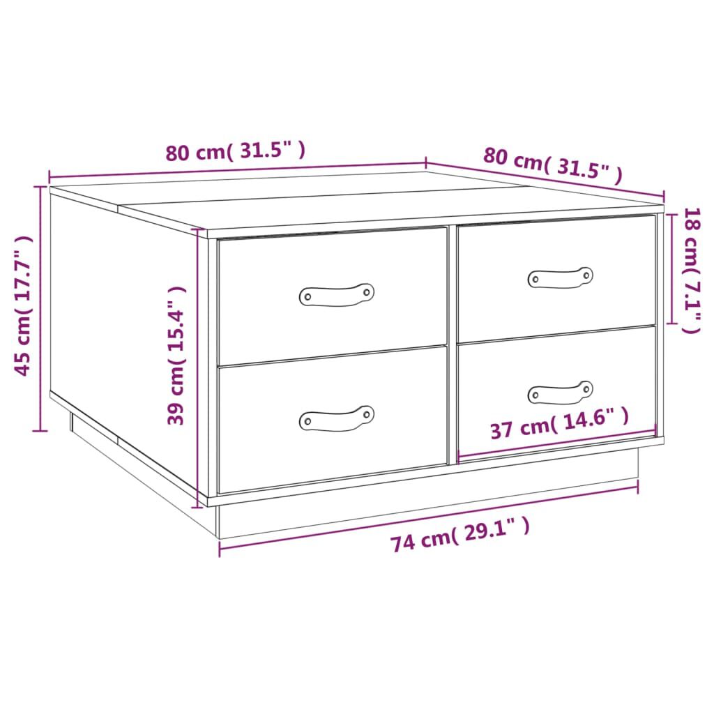 vidaXL Τραπεζάκι Σαλονιού Γκρι 80 x 80 x 45 εκ. από Μασίφ Ξύλο Πεύκου