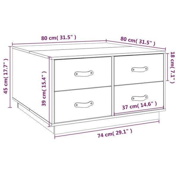 vidaXL Τραπεζάκι Σαλονιού Γκρι 80 x 80 x 45 εκ. από Μασίφ Ξύλο Πεύκου