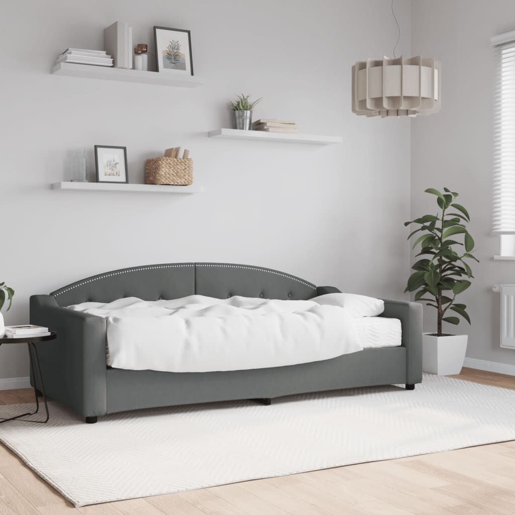 vidaXL Καναπές Κρεβάτι με Στρώμα Σκούρο Γκρι 90 x 190 εκ. Υφασμάτινο