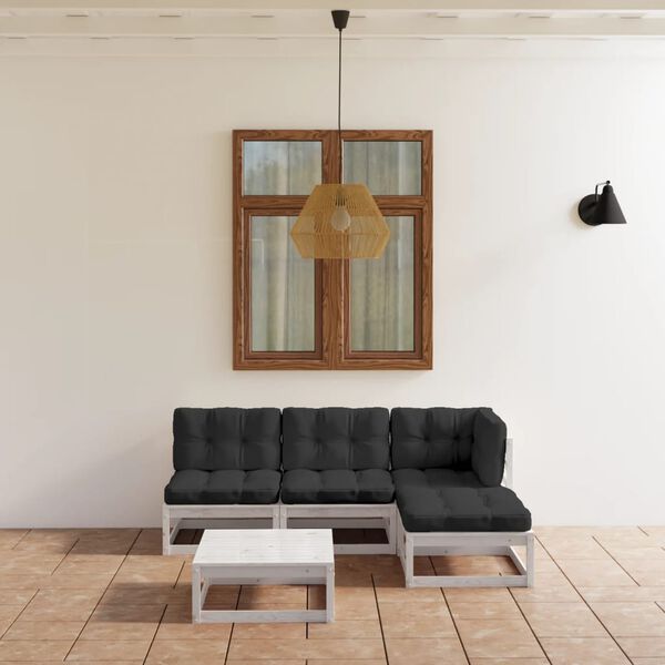 vidaXL Σαλόνι Κήπου Σετ 5 Τεμαχίων από Μασίφ Ξύλο Πεύκου με Μαξιλάρια