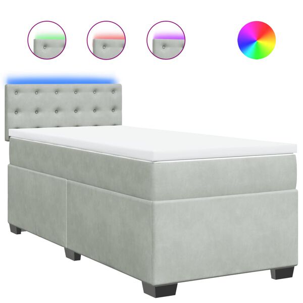 vidaXL Κρεβάτι Boxspring με Στρώμα Ανοιχτό Γκρι 100x200 εκ. Βελούδινο