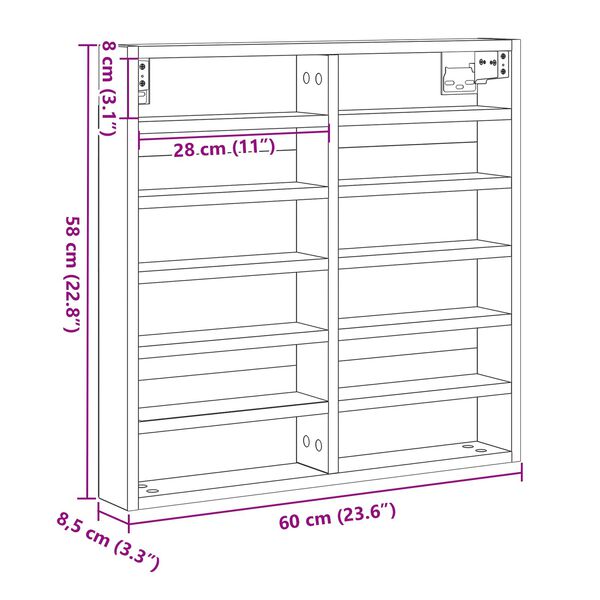 vidaXL Βιτρίνα με ράφι Μαύρη δρυς 60 x 8.5 x 58 εκ Επεξεργασμένο ξύλο