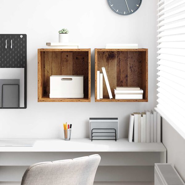 vidaXL Ντουλάπες τοίχου 2 πακέτο - Παλιό ξύλο - 37x37x37 εκ. - Φτιαγμένες από επεξεργασμένο ξύλο