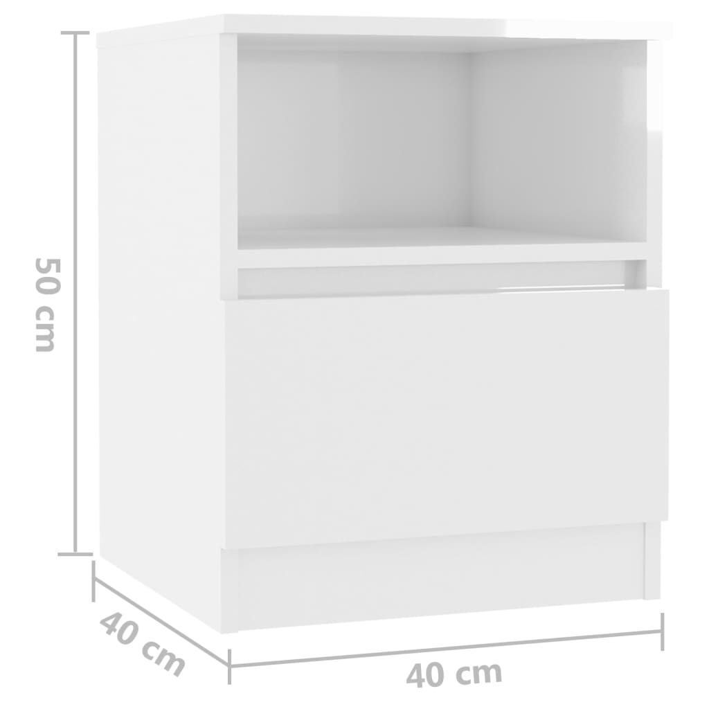 vidaXL Κομοδίνο Γυαλιστερό Λευκό 40 x 40 x 50 εκ. από Επεξ. Ξύλο