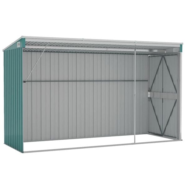 vidaXL Αποθήκη Κήπου Επιτοίχια Πράσινη 118x288x178 εκ από Γαλβ. Ατσάλι