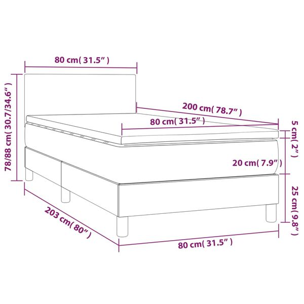 vidaXL Κρεβάτι Boxspring με Στρώμα & LED Μαύρο 80x200 εκ. Συνθ. Δέρμα