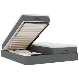 vidaXL Οθωμανικό κρεβάτι με στρώματα Σκούρο γκρι 200x200cm ύφασμα