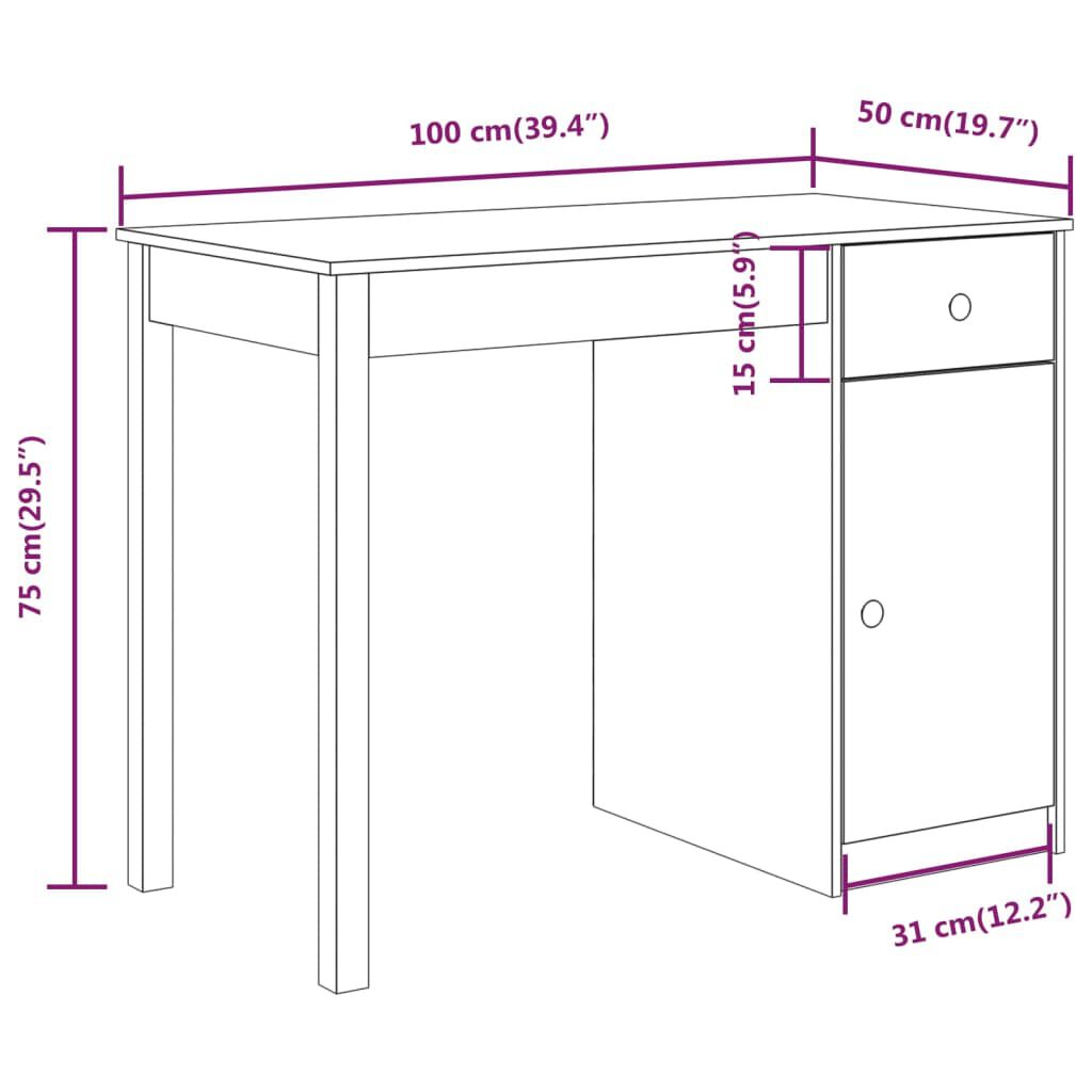 vidaXL Γραφείο 100 x 50 x 75 εκ. από Μασίφ Ξύλο Πεύκου