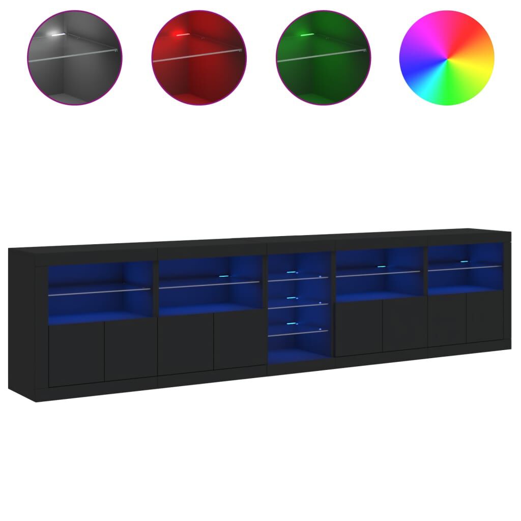 vidaXL Μπουφές με LED Μαύρος 283 x 37 x 67 εκ.