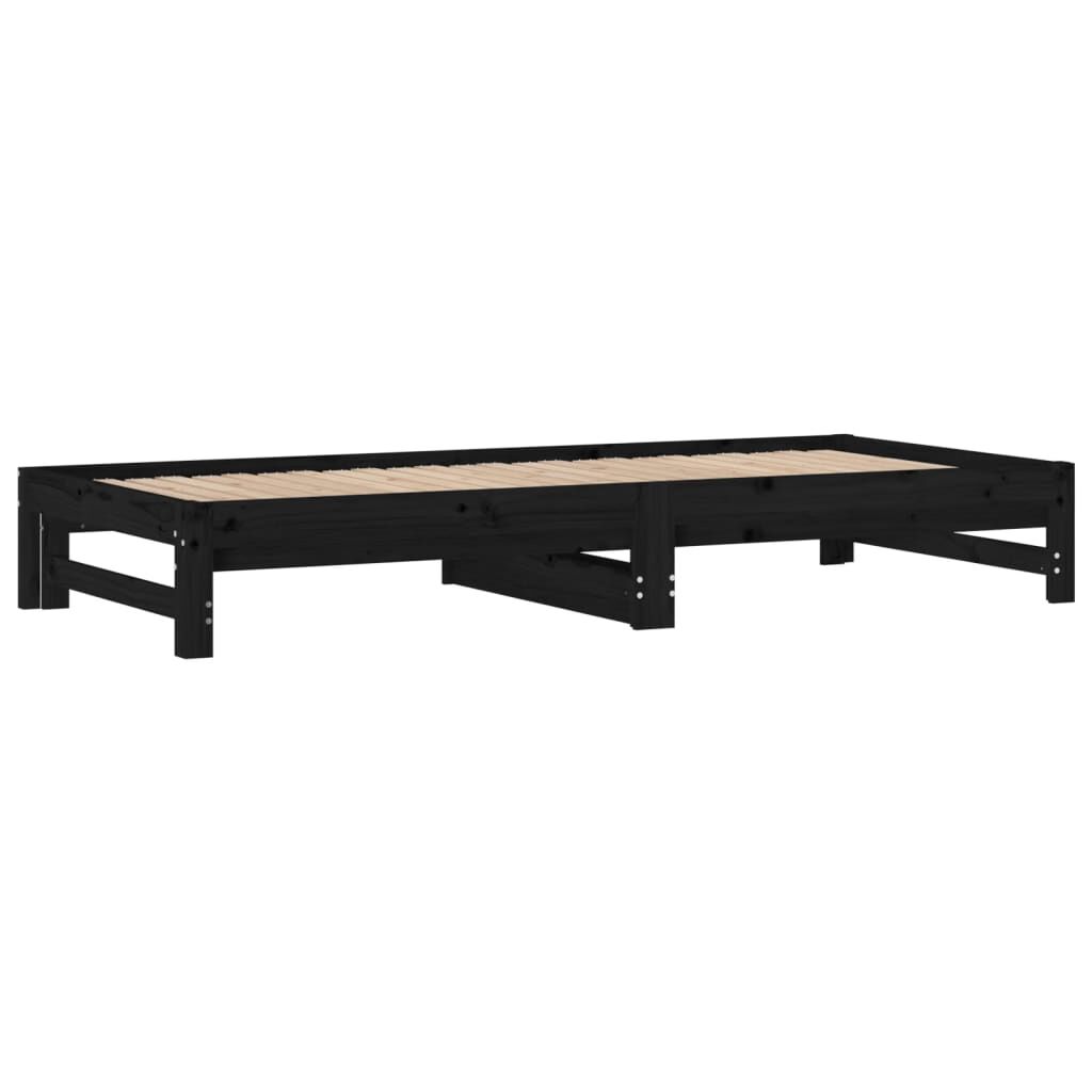 vidaXL Καναπές Κρεβάτι Συρόμενος Μαύρος 2x(90x200) εκ. από Μασίφ Πεύκο