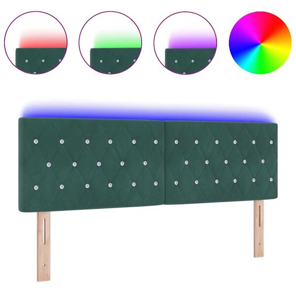 vidaXL Κεφαλάρι LED με φώτα λωρίδας LED Σκούρο πράσινο 80 cm Βελούδο