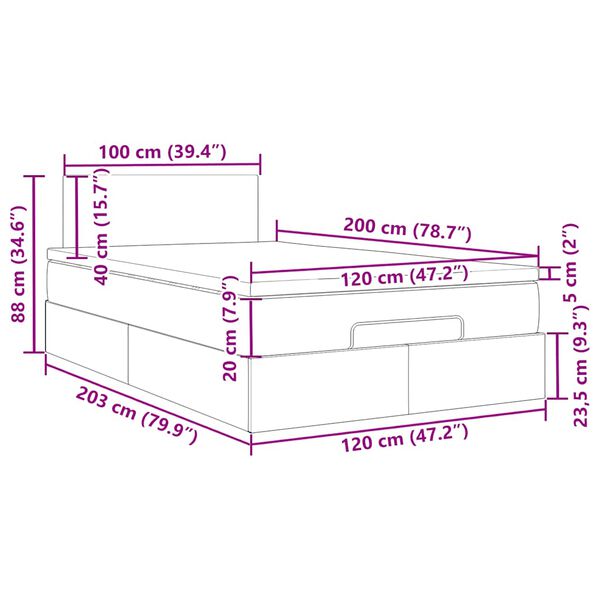 vidaXL Οθωμανικό κρεβάτι με στρώμα & LEDs Ανοιχτό γκρι Ύφασμα
