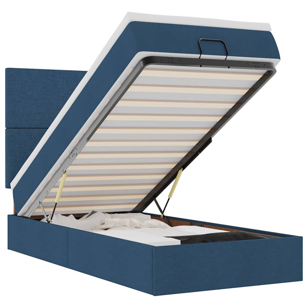 vidaXL Οθωμανικό κρεβάτι με στρώμα & LEDs Μπλε 90x200 cm Ύφασμα