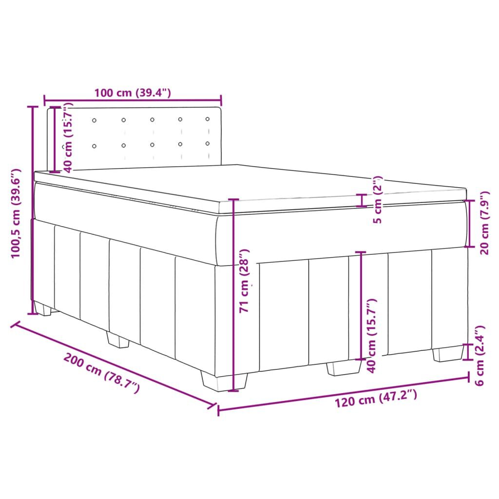 vidaXL Κρεβάτι Boxspring με Στρώμα Μπλε 120x200 εκ. Υφασμάτινο