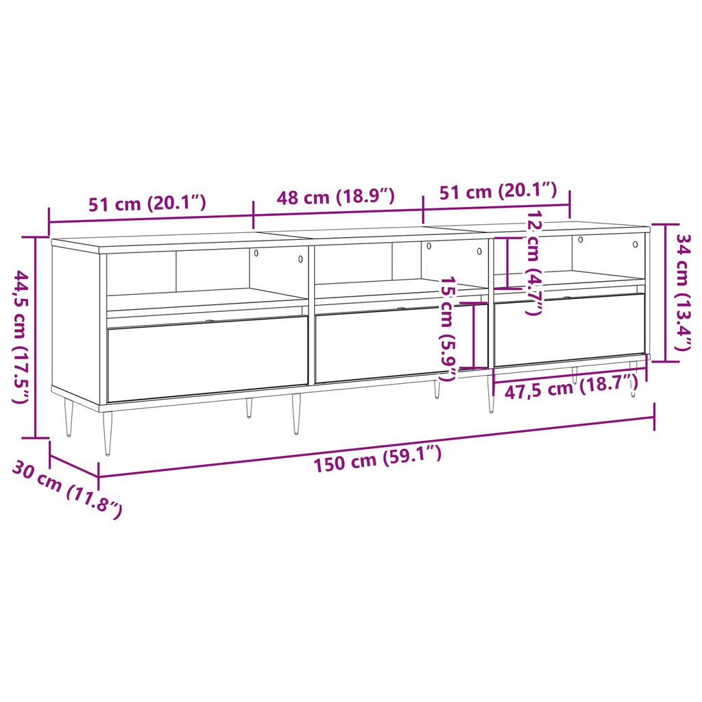 vidaXL Κάγκελο Τηλεόρασης Ξύλο Καλλιτέχνη 150x30x44.5 εκ Επεξεργασμένο Ξύλο