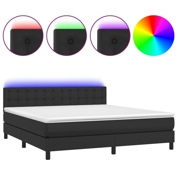vidaXL Κρεβάτι Boxspring με Στρώμα & LED Μαύρο 180x200 εκ. Συνθ. Δέρμα