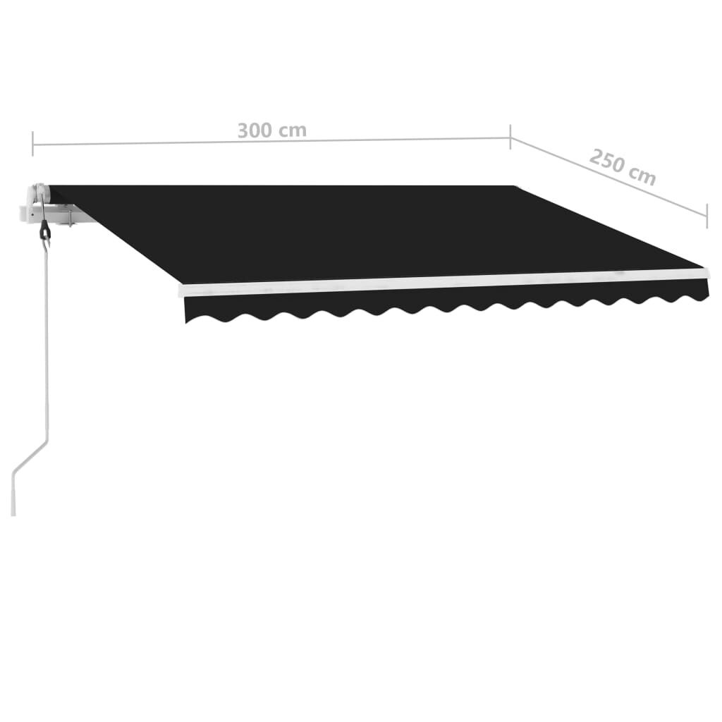 vidaXL Τέντα Αυτόματη με LED & Αισθητήρα Ανέμου Ανθρακί 300 x 250 εκ.